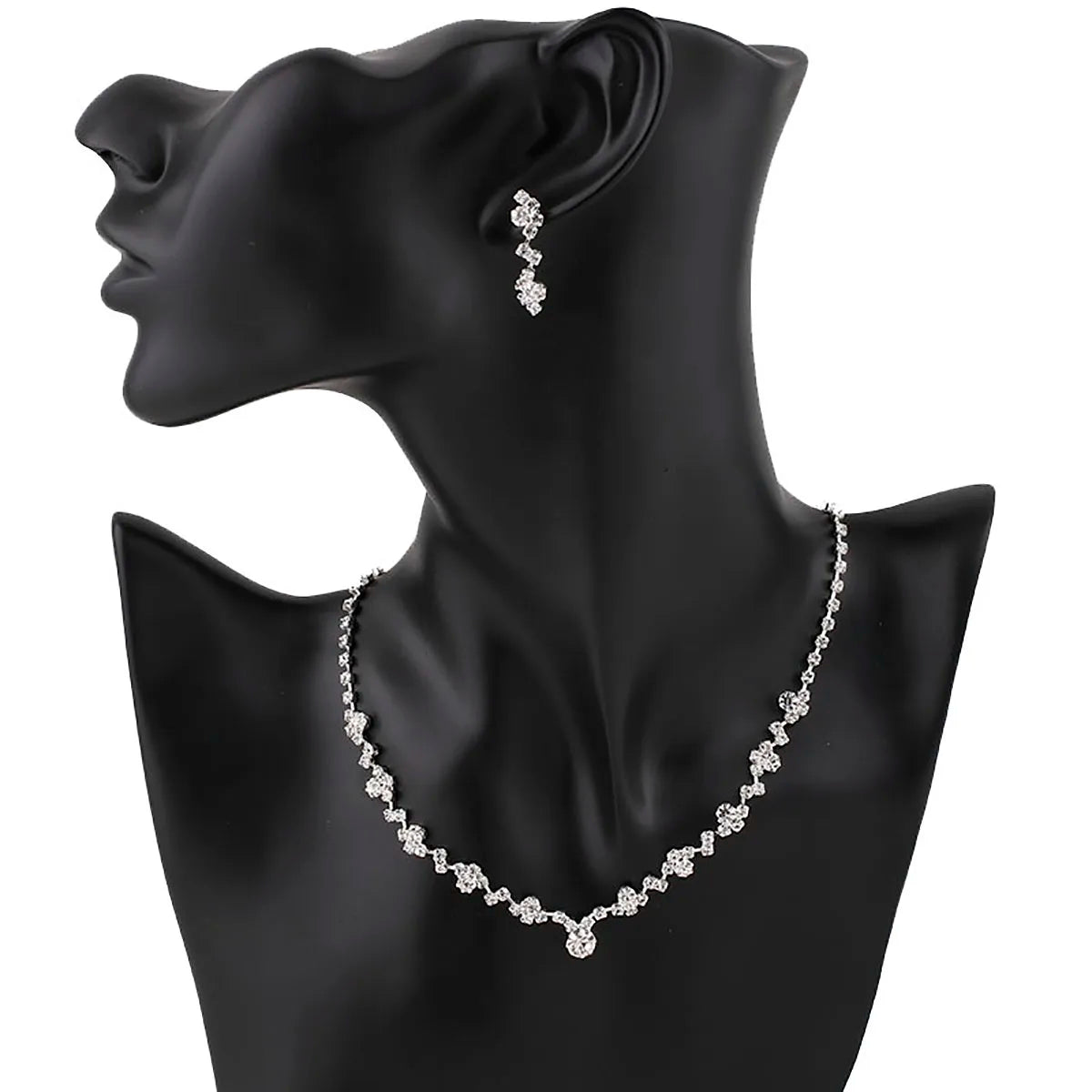 TREAZY Simple Silver Plated Rhinestone Crystal Choker Necklace Earrings Set Wedding Bridal Bridesmaid African Jewelry Sets