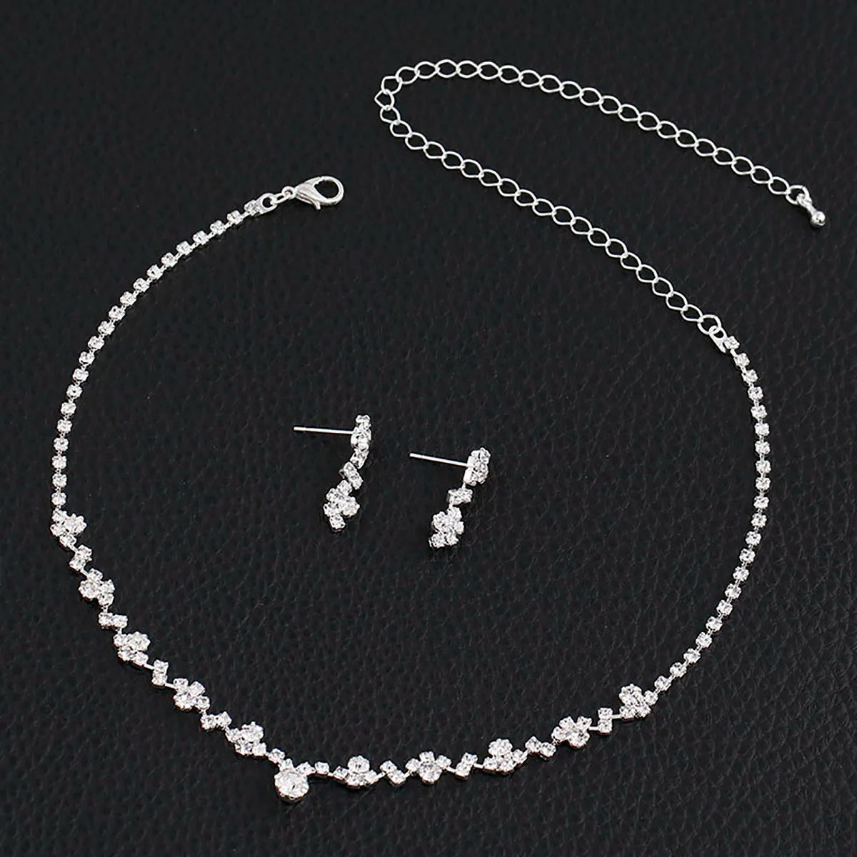 TREAZY Simple Silver Plated Rhinestone Crystal Choker Necklace Earrings Set Wedding Bridal Bridesmaid African Jewelry Sets