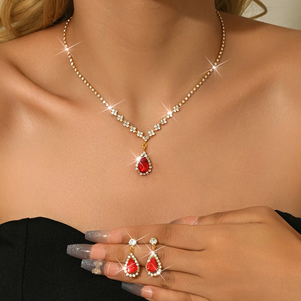 TREAZY Simple Silver Plated Rhinestone Crystal Choker Necklace Earrings Set Wedding Bridal Bridesmaid African Jewelry Sets