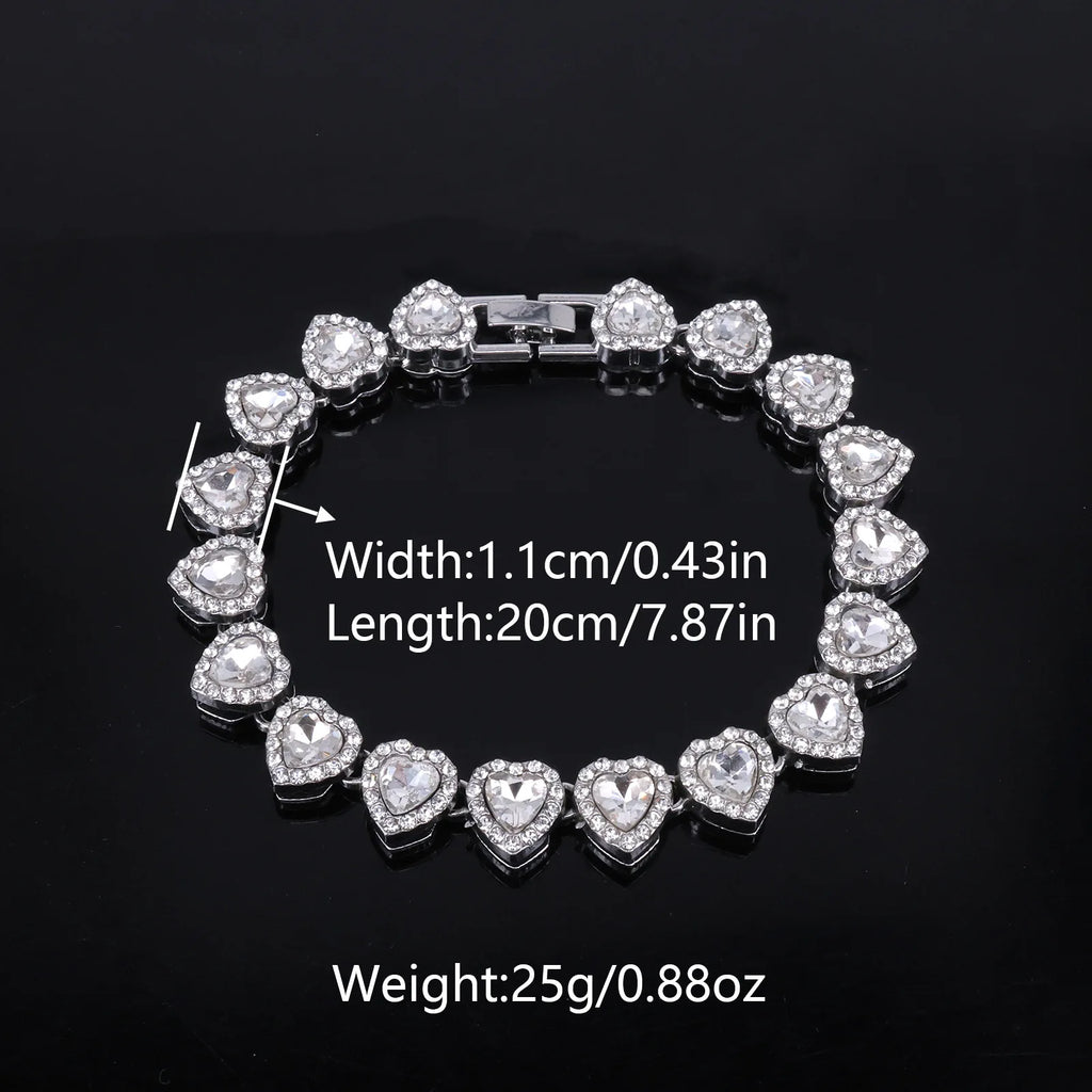 ZAKOL 45CM New Hip Hop Tennis Chain Bracelet Necklace Shiny Heart Rhinestone CZ Fashion Rock Party Jewelry Set