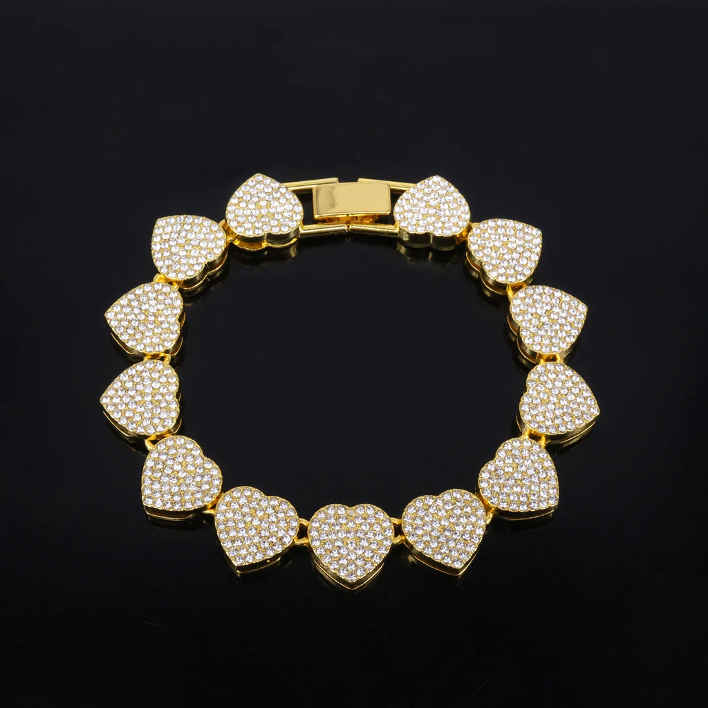 ZAKOL 45CM New Hip Hop Tennis Chain Bracelet Necklace Shiny Heart Rhinestone CZ Fashion Rock Party Jewelry Set